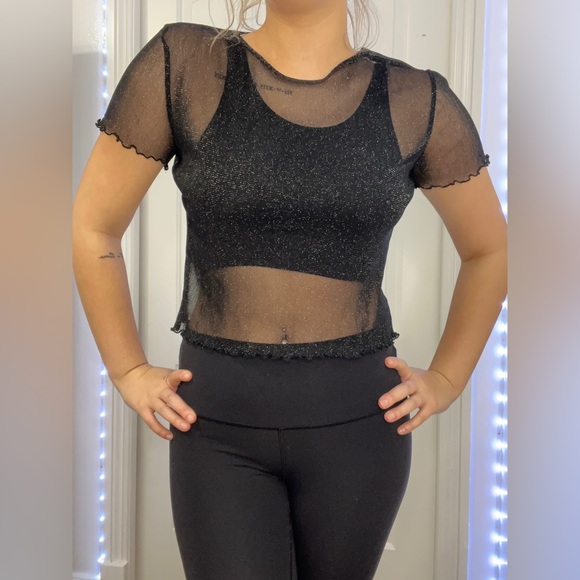 BRANDY MELVILLE KATHLENE glitter sheer crop top - Picture 1 of 3